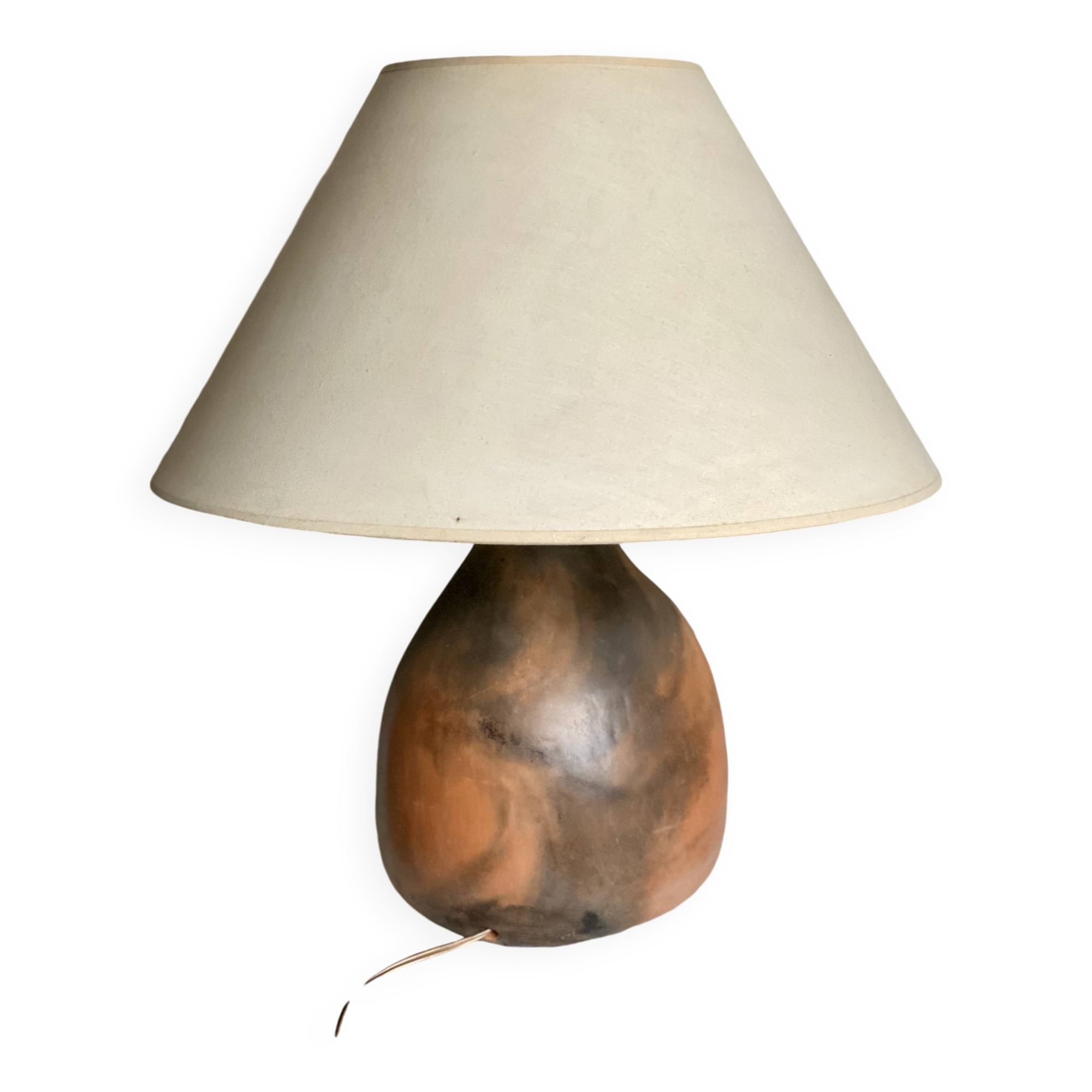 Vintage 1970s brutalist ceramic lamp signed "AC" in the Vallauris style