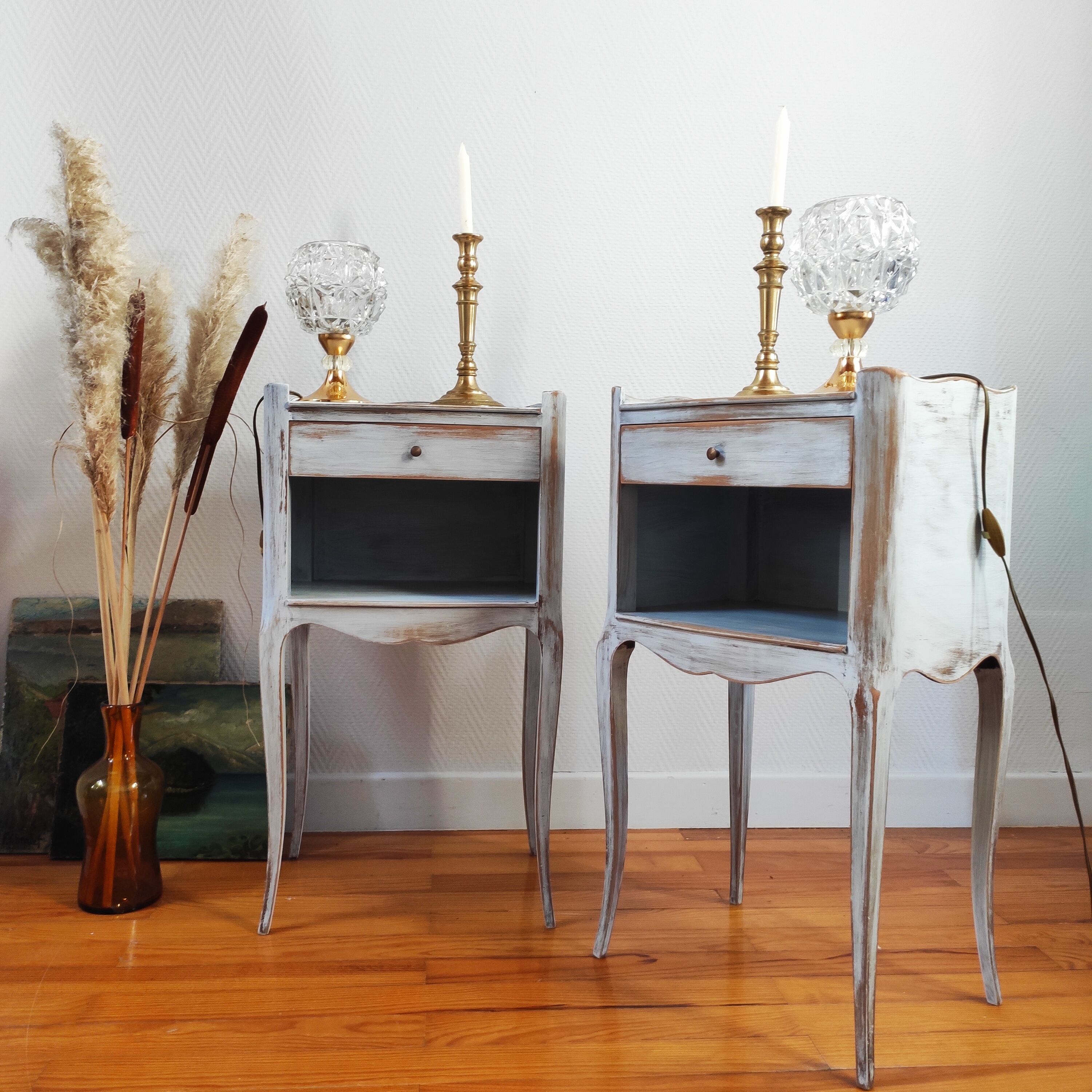 Pair of patinated bedside tables