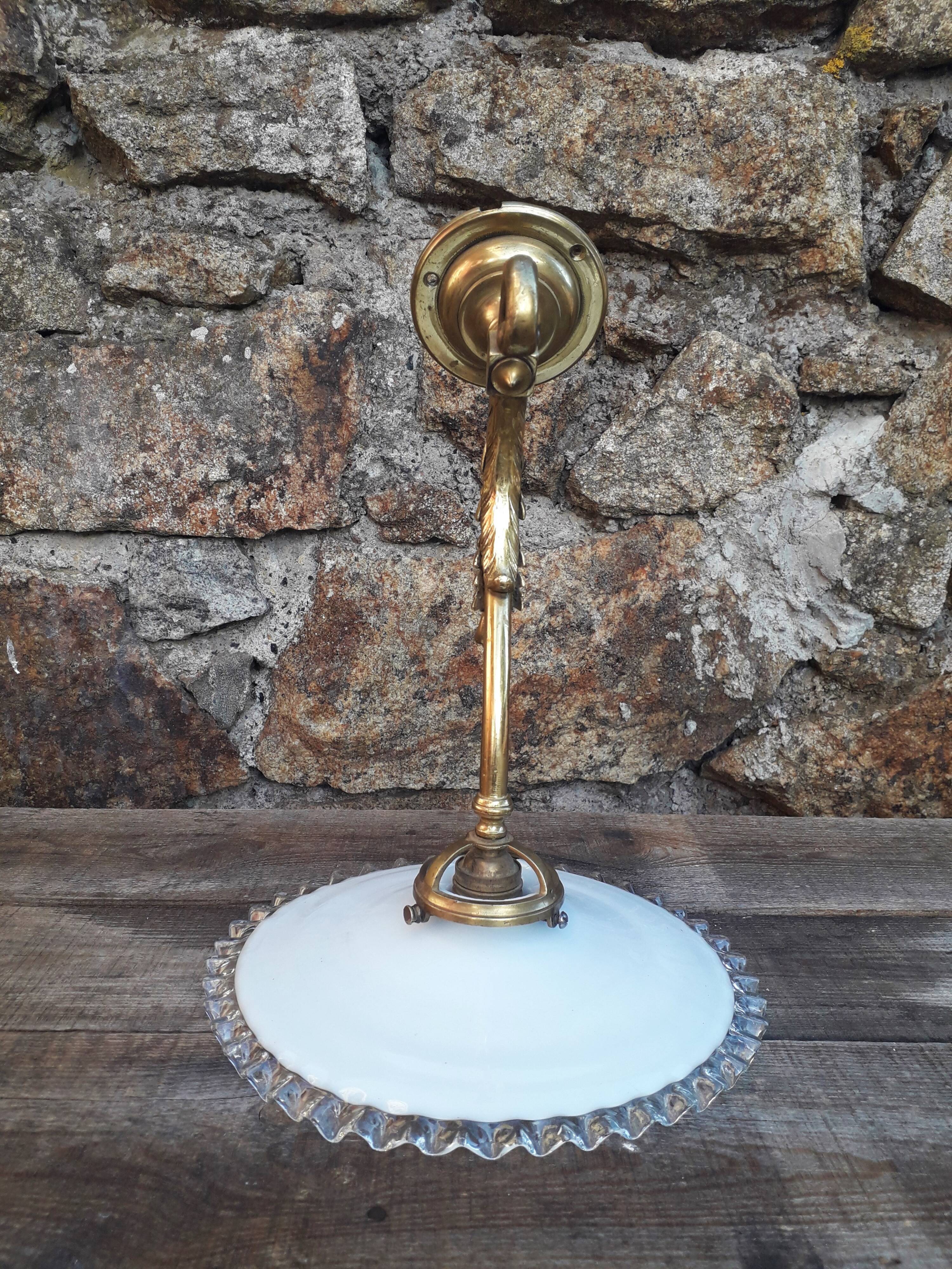 Wall lamp gooseneck bronze and serrated opaline.