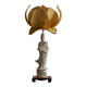 Vintage table lamp in Chinese porcelain with yellow floral shade, mid-20th century.