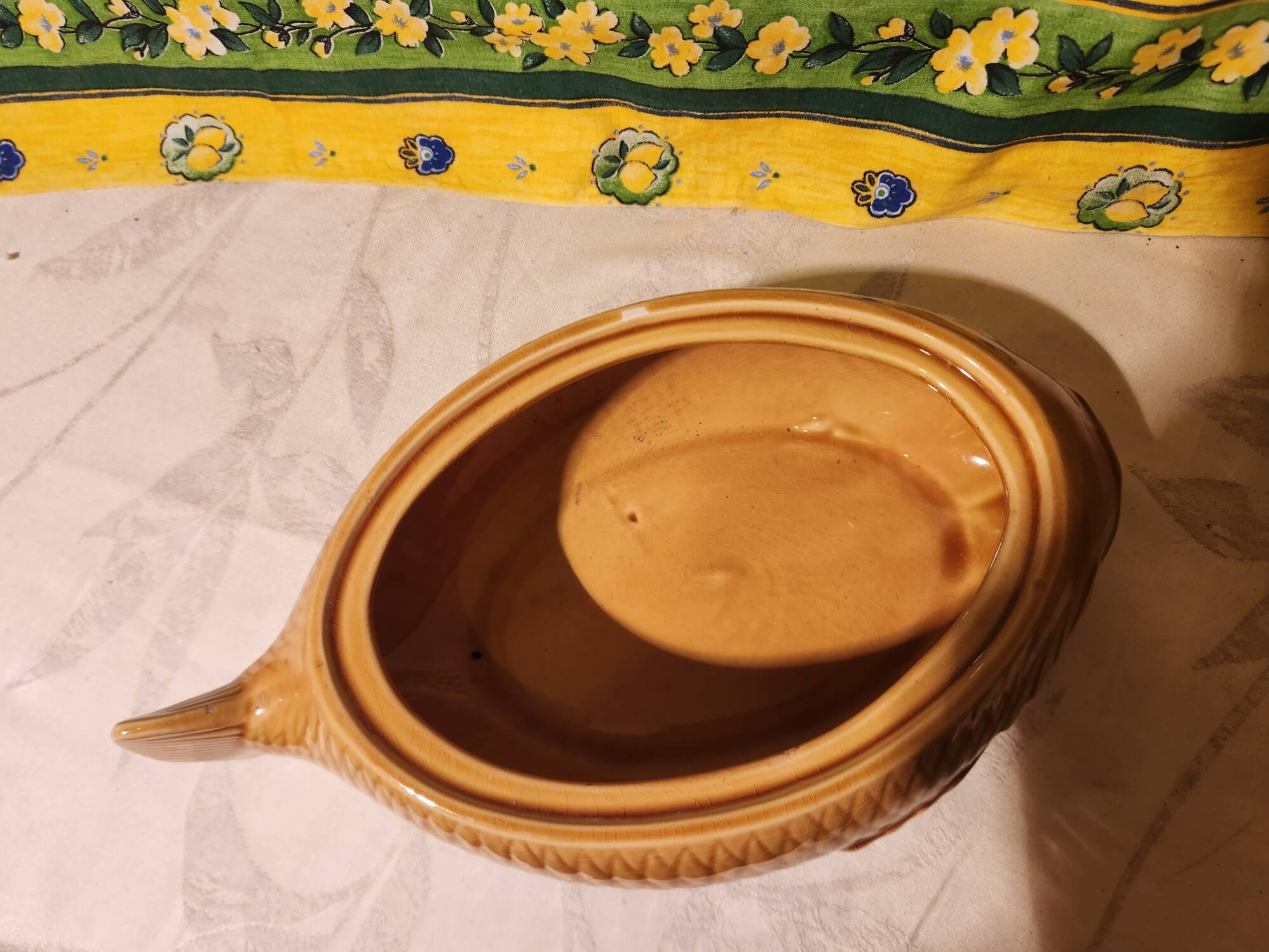Bouillabaisse tureen fish Sarreguemines France yellow ceramic
