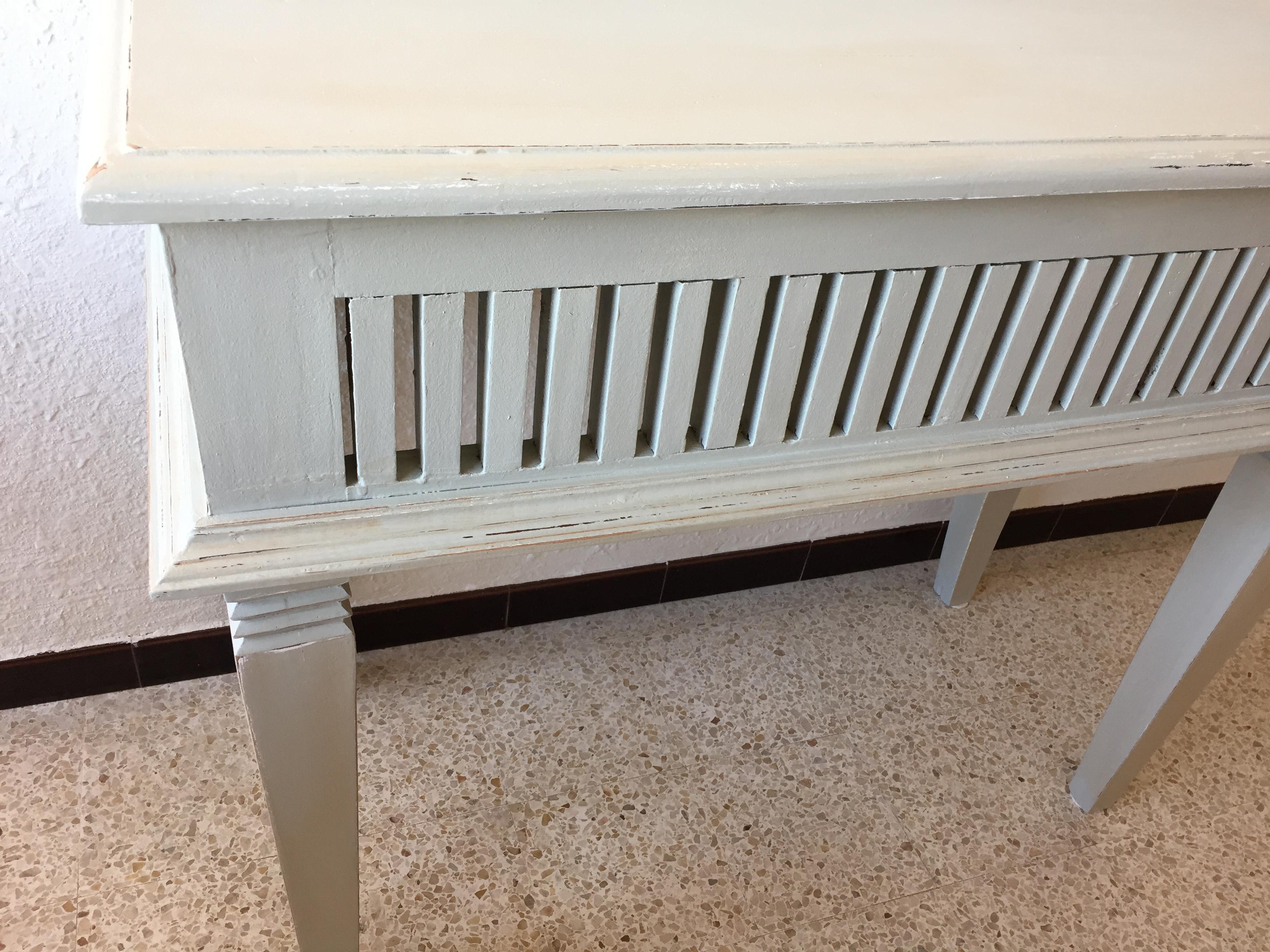 Beautiful console in gray-green patinated wood