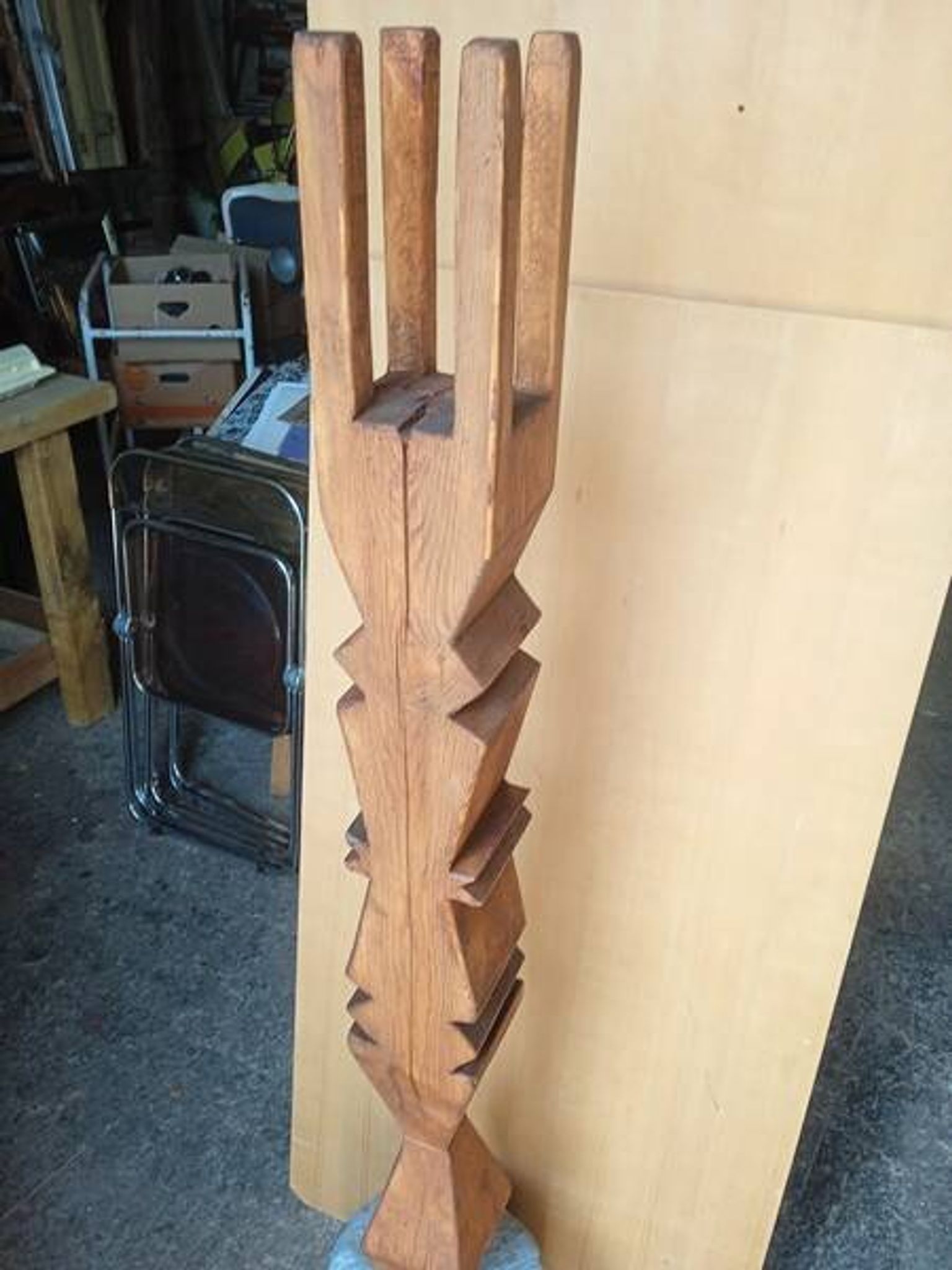 Brutalist ethnic sculpture / Totem, solid wood on base