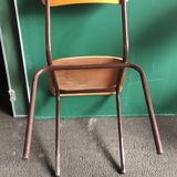 Set of six rounded back metal and wood school chairs