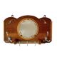 Art Deco wooden wall coat rack with round central mirror
