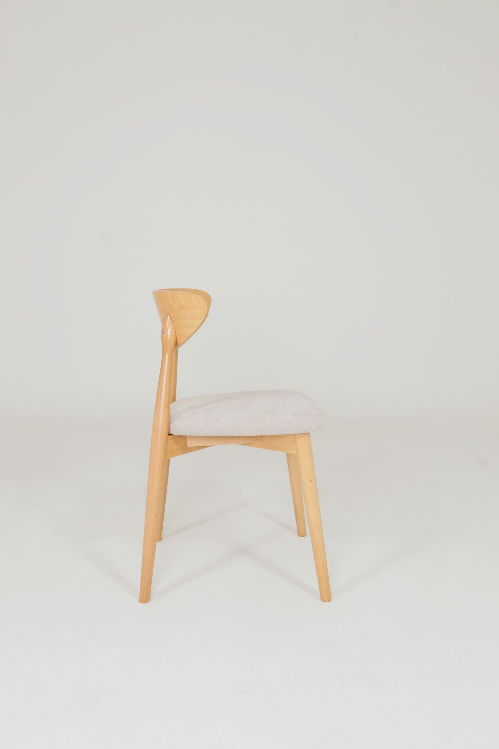 Ensemble de 6 chaises de salle à manger modernes, tissu écru et bois de hêtre naturel