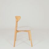 Ensemble de 6 chaises de salle à manger modernes, tissu écru et bois de hêtre naturel