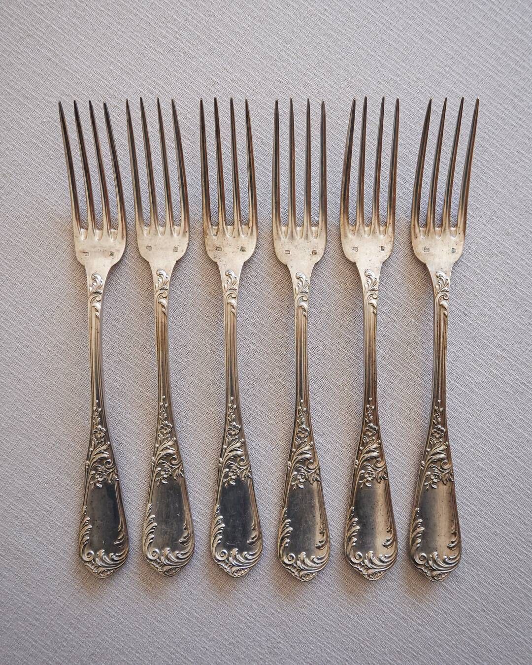 Set of 6 art nouveau forks in silver metal