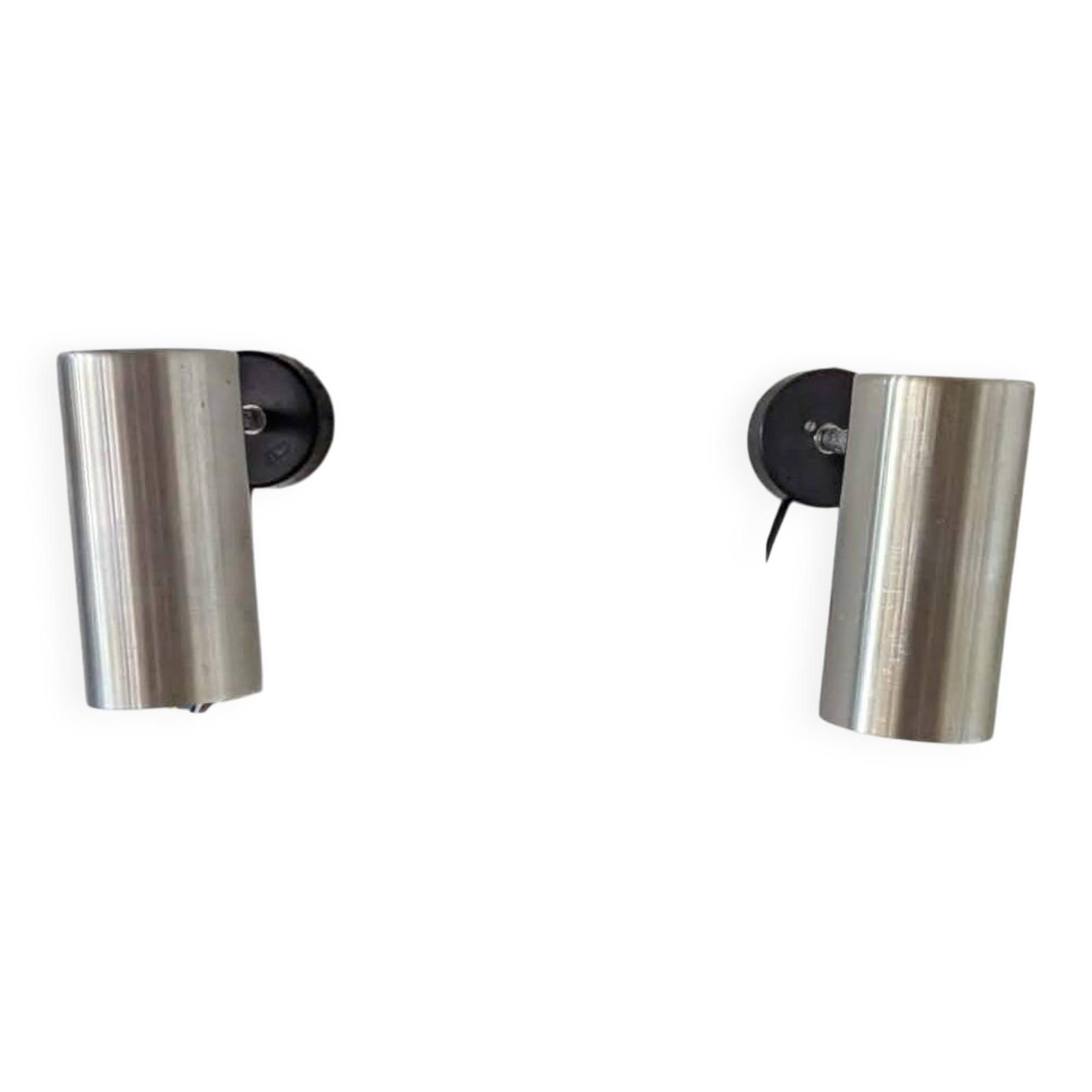 Pair of brushed aluminium tube wall lights from the 70s.