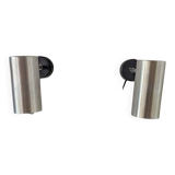 Pair of brushed aluminium tube wall lights from the 70s.