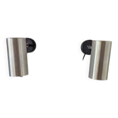 Pair of brushed aluminium tube wall lights from the 70s.