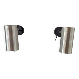 Pair of brushed aluminium tube wall lights from the 70s.