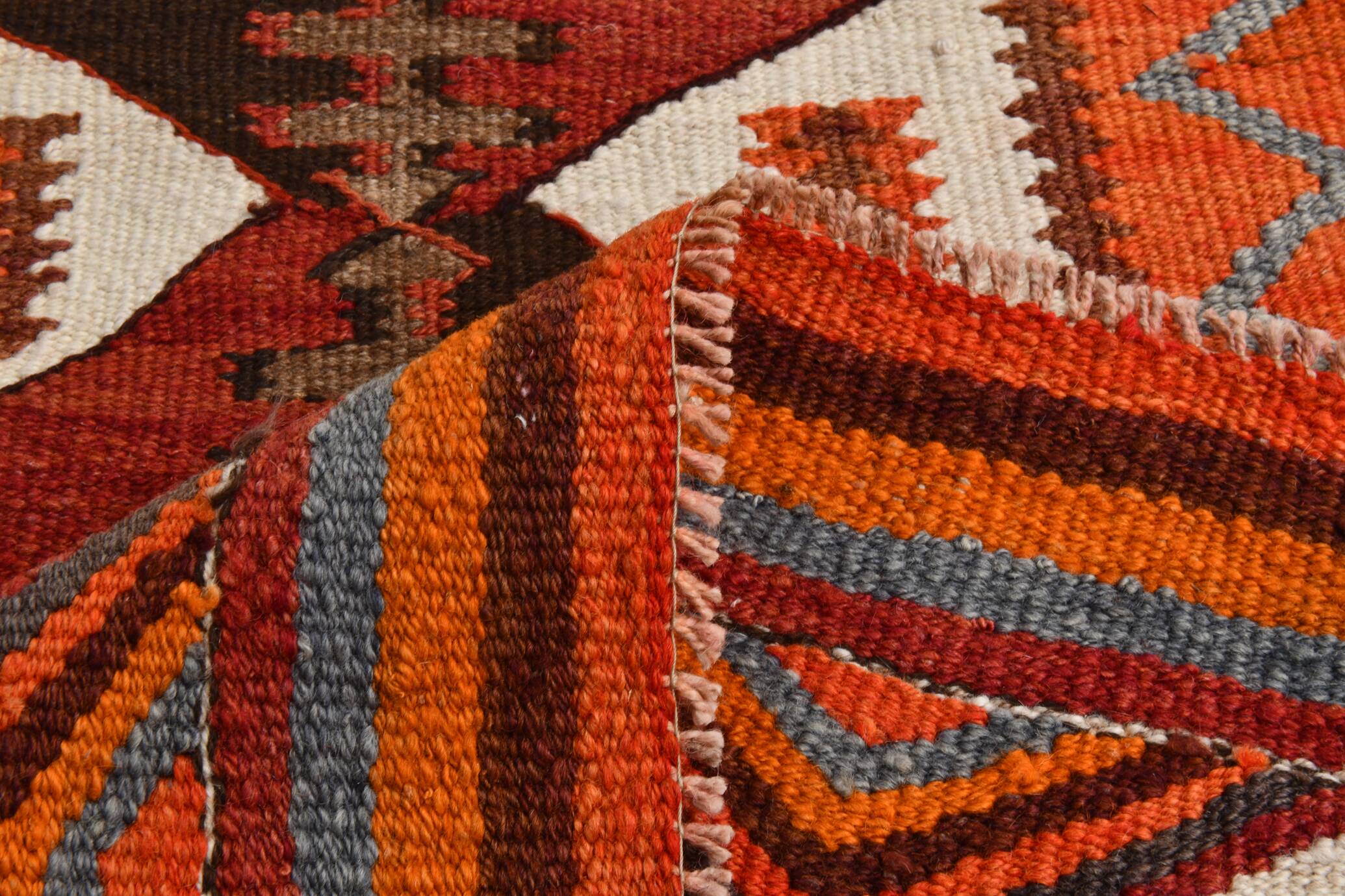 Orange & Brown Vintage Kilim Runner Rug, Oriental Pattern Hallway Carpet