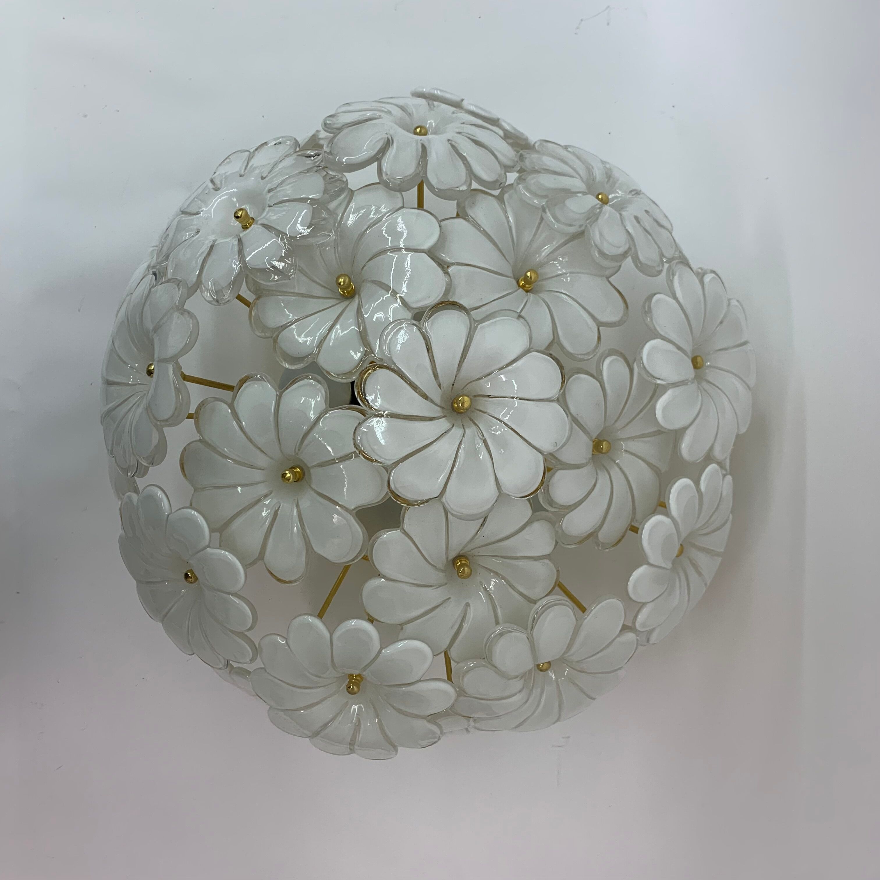 Murano glass flower italian ceiling lamp , 1970’s