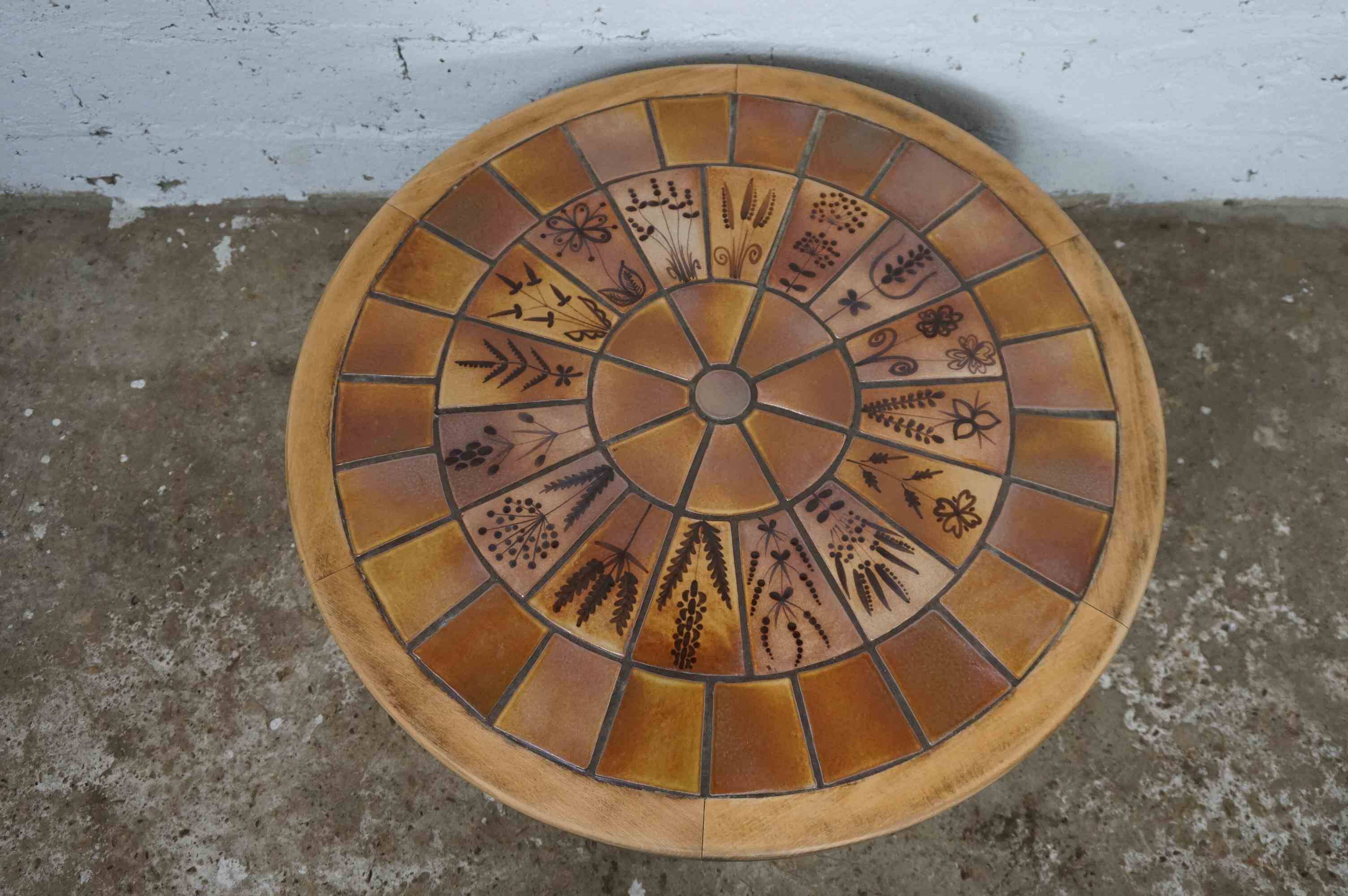 Brutalist ceramic and wood coffee table