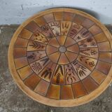Brutalist ceramic and wood coffee table