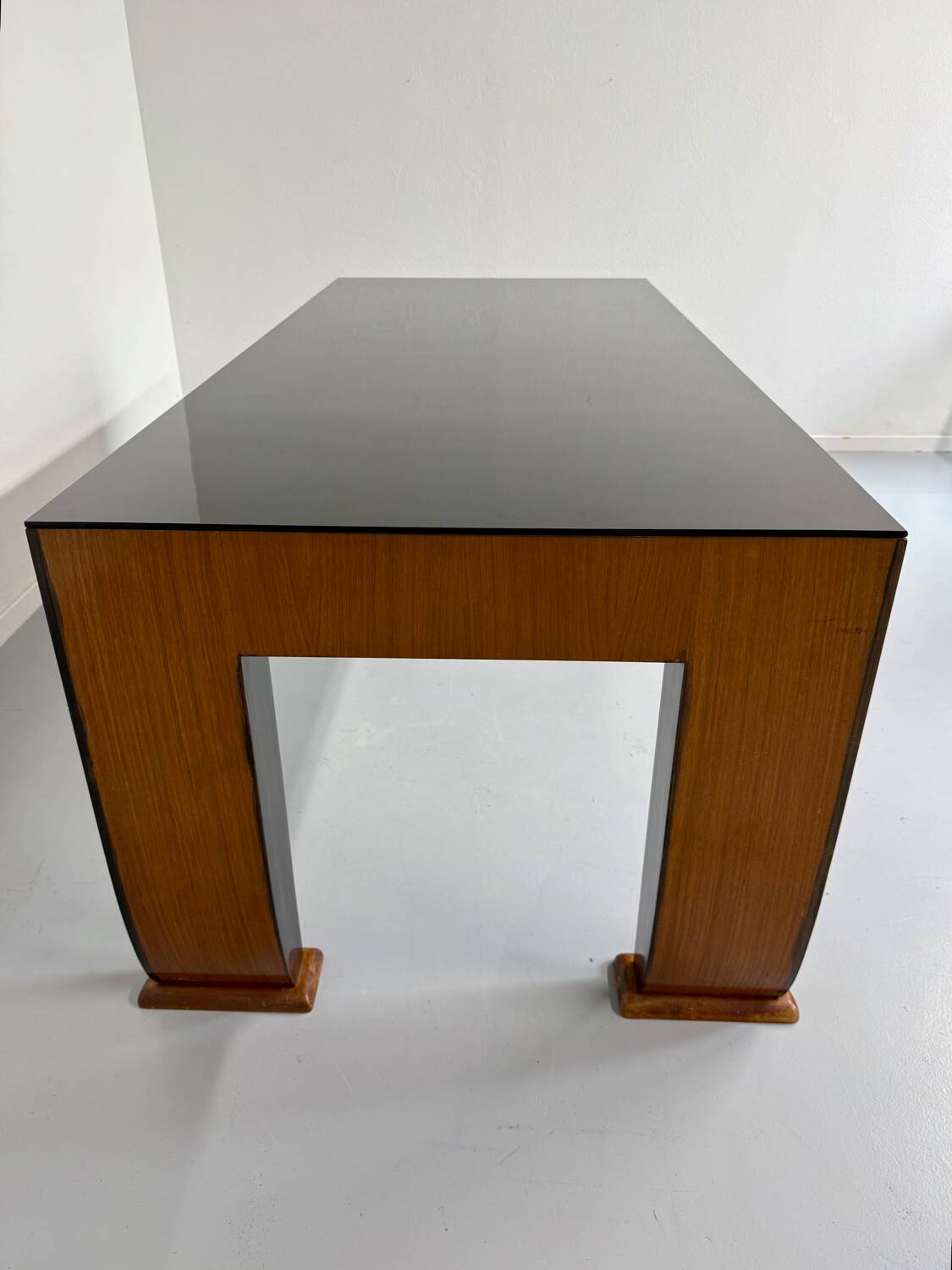 Antique wood and glass table, Art Deco Italian design, Borsani, 1940