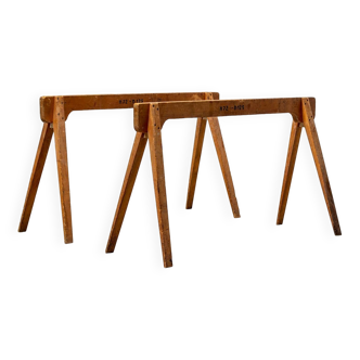 Pair of wooden vintage trestles Sabena Airlines 1960