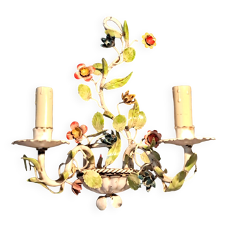 Two-light polychrome painted wrought iron wall lights, Italy 1950/1960.