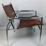 Pair of armchairs chromed metal and leather, 60 years