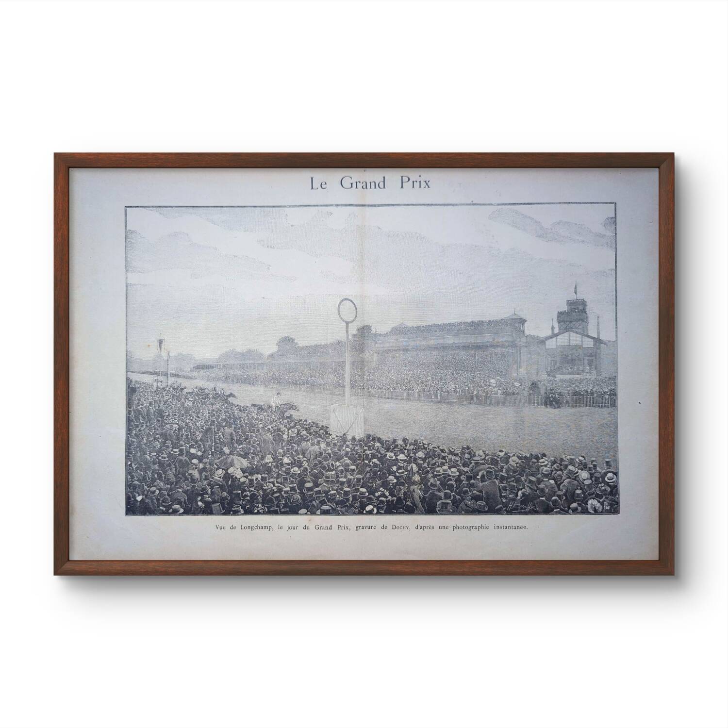 Paris Longchamp, large period engraving, printed in 1891.