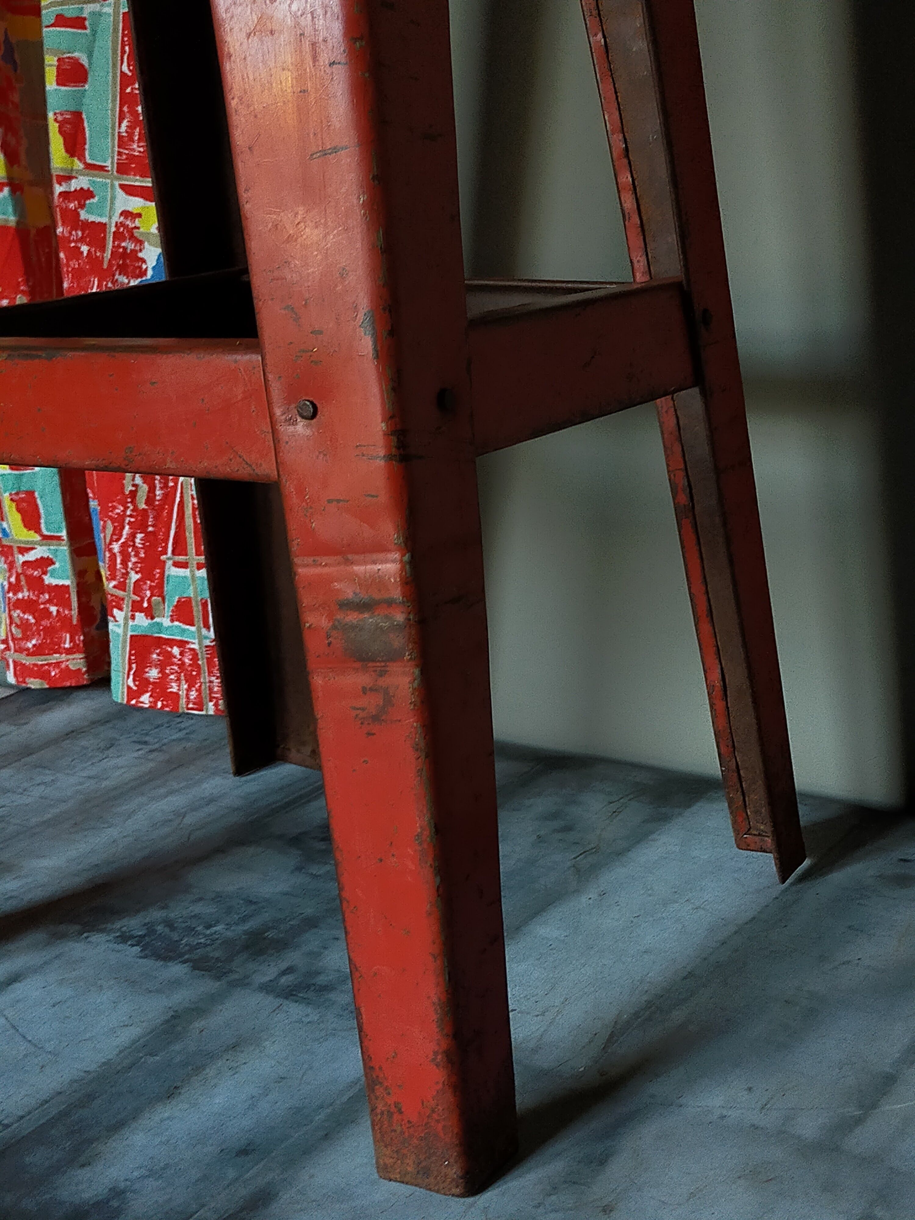 Vintage industrial stool made of recycled sheet metal