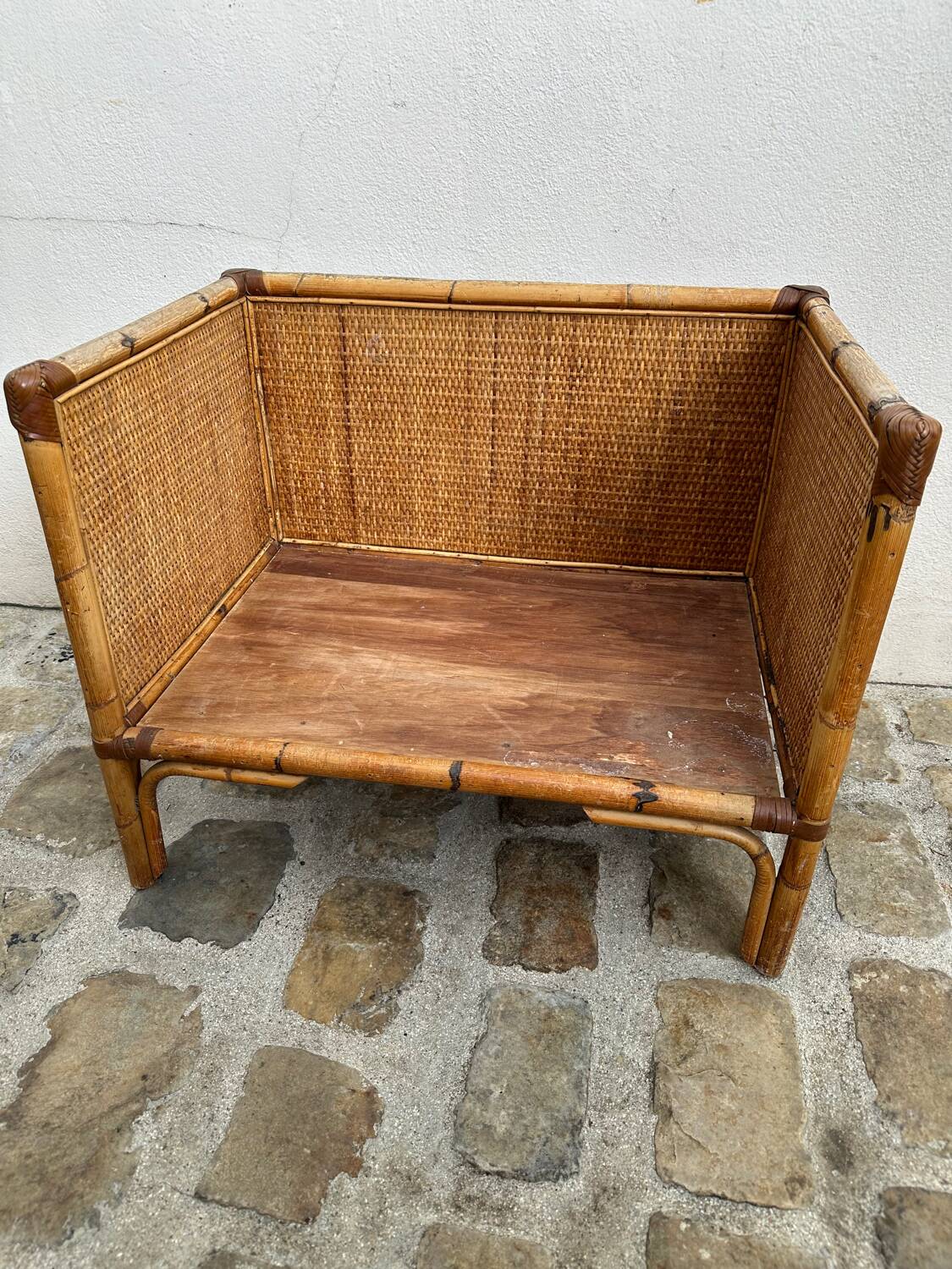 Fauteuil vintage en rotin et bambou