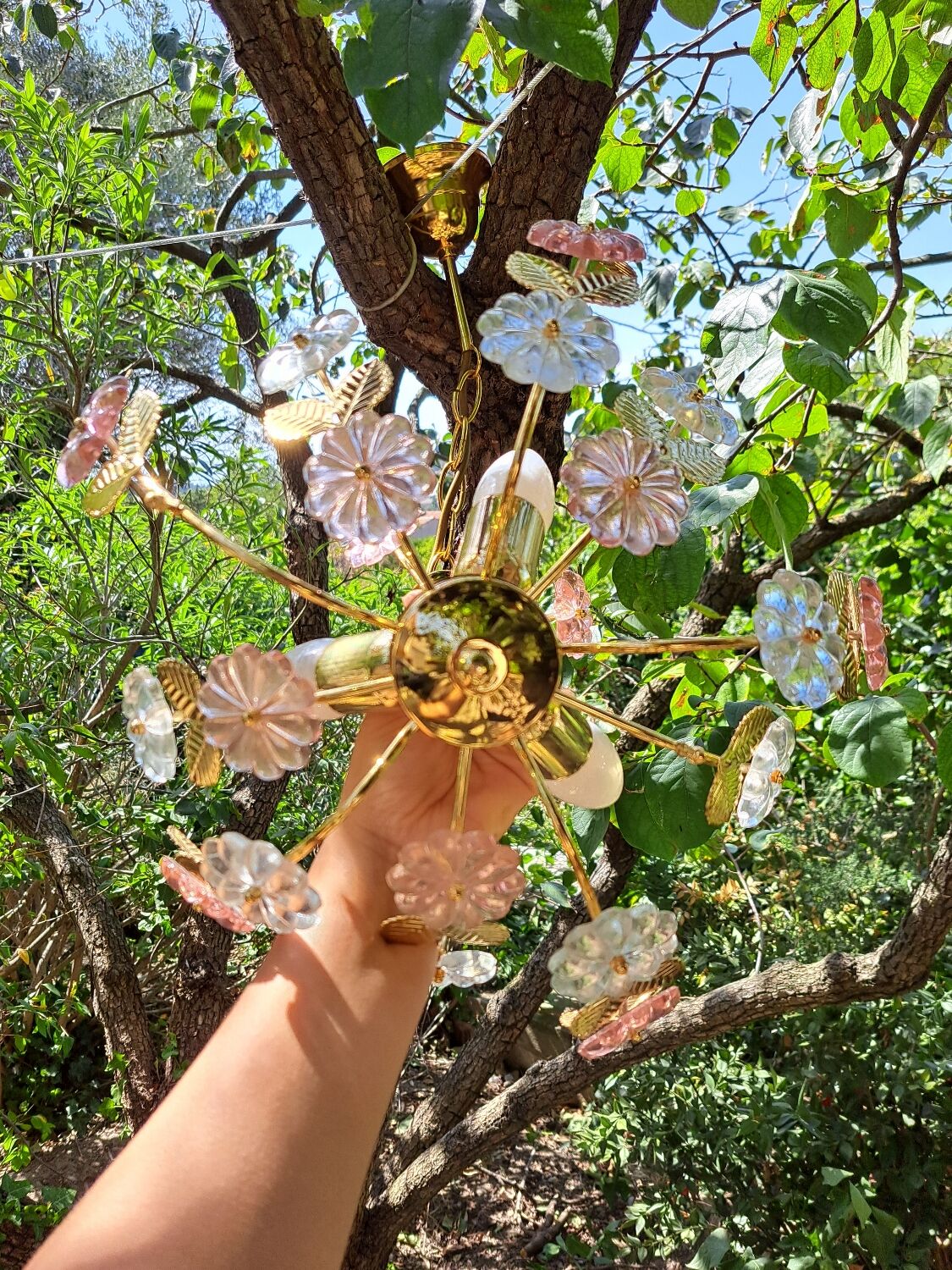 Glass flower chandelier 80s