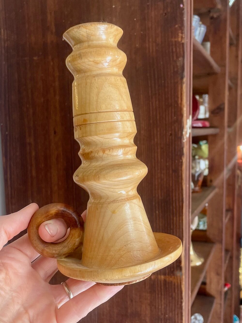 Vintage wooden turned candle holder