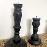 Black wooden candlesticks