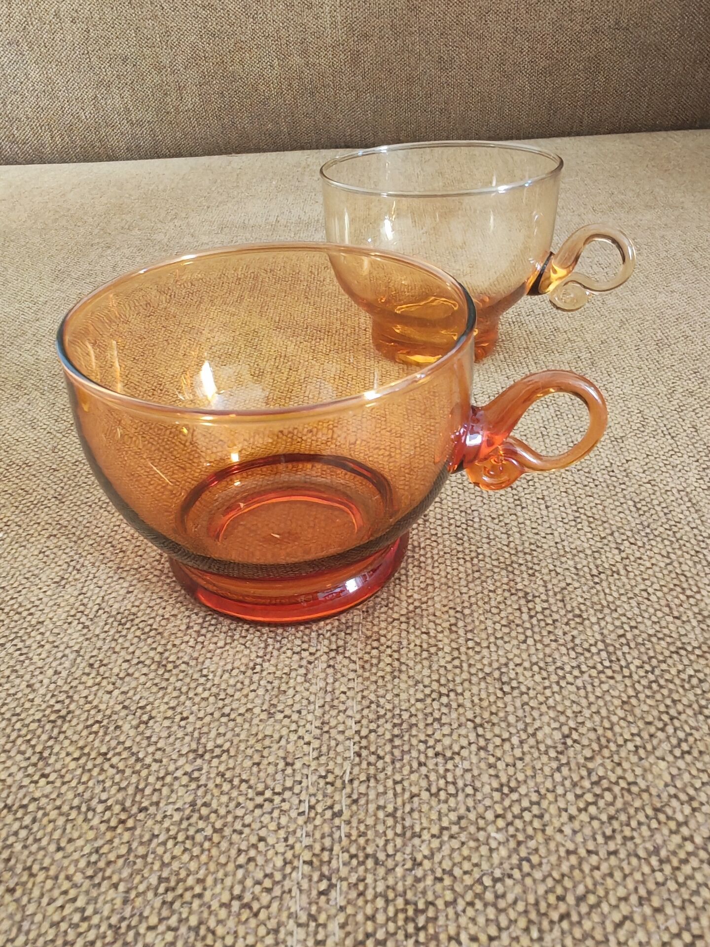 Set of four vintage amber glass cups