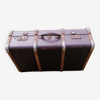 Valise ancienne en bois cuir et metal vintage