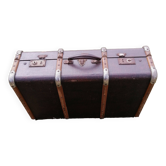 Valise ancienne en bois cuir et metal vintage