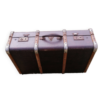 Valise ancienne en bois cuir et metal vintage