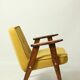 Vintage armchair plush yellow velvet soft dark wood 1962 design by Chierowski