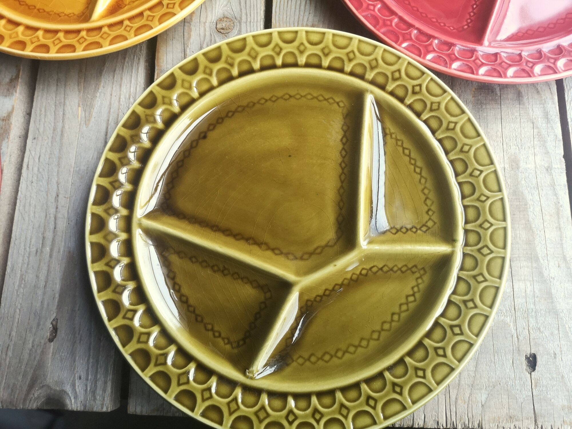 8 old ceramic fondue plates coloured Sarreguemines