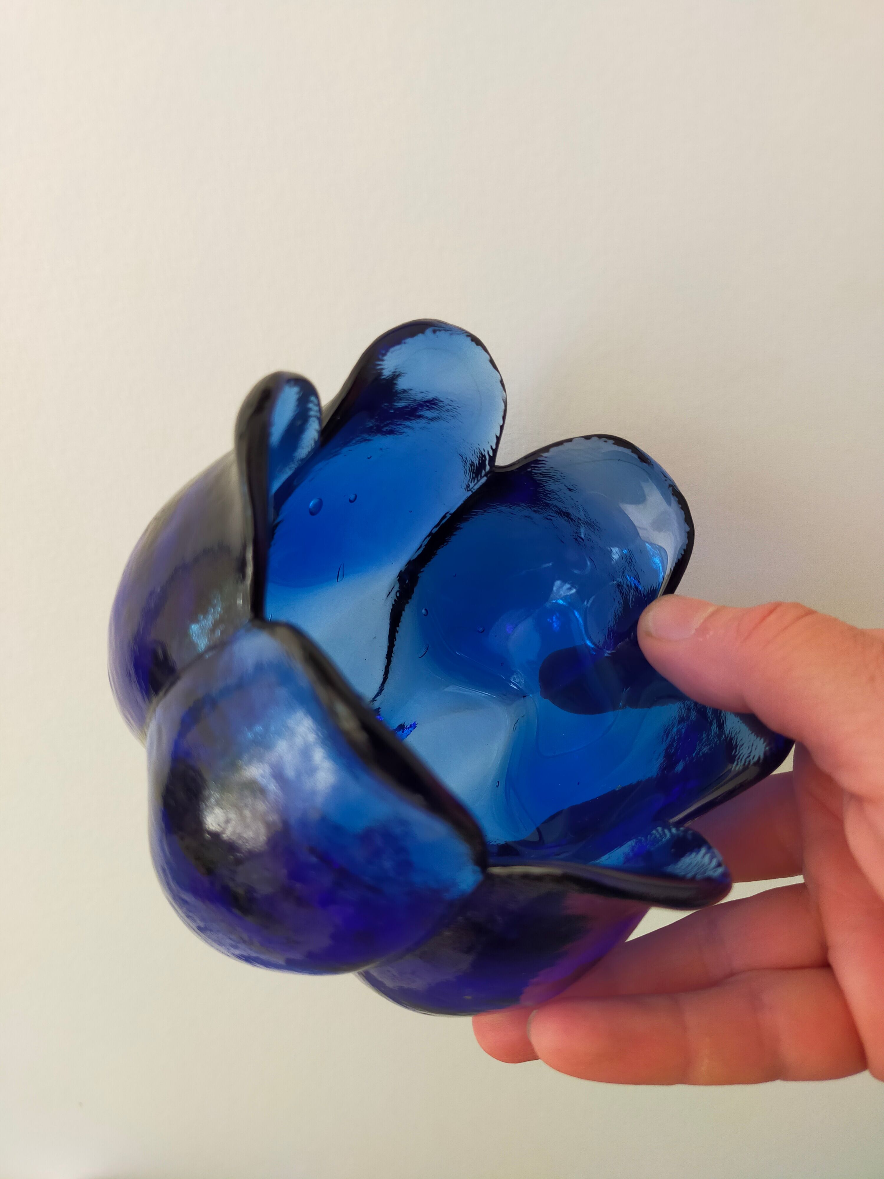 Cobalt blue molded glass vase shaped ball corolla vintage from the 60s
