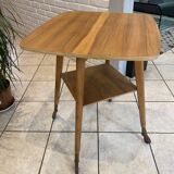 Scandinavian wooden side coffee table with vintage 50s swivel top