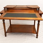 Bureau Directoire en merisier et cuir noir avec étagère