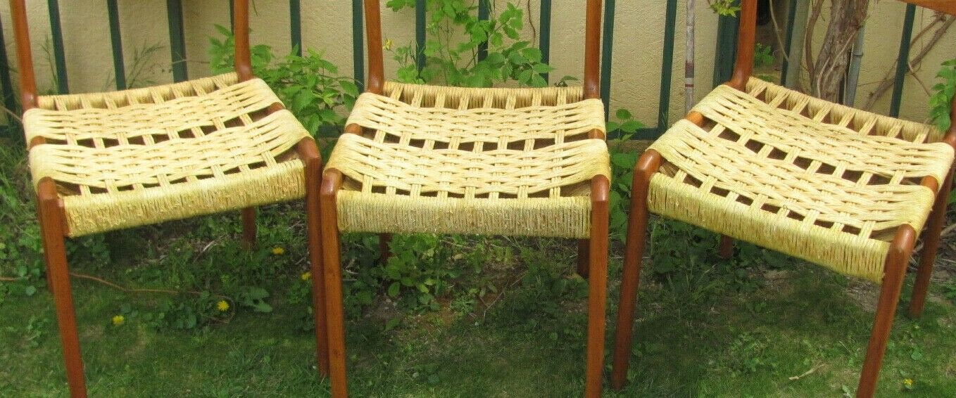 Three Scandinavian chairs - seated in braided rope