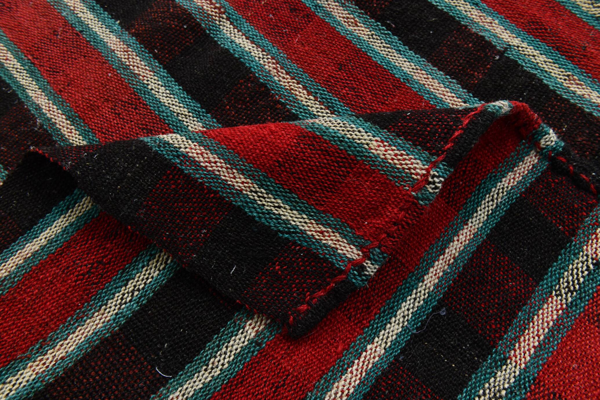 Red & Teal Green Striped Vintage Kilim Rug, 202x321Cm