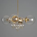 Glass and brass chandelier, Jaroslav Bejvl, 1970s, Czechoslovakia