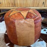 Vintage Berber leather pouf