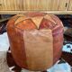 Vintage Berber leather pouf