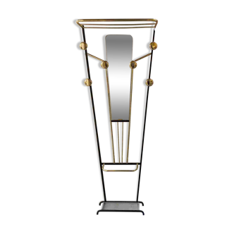 Porte manteau vestiaire annees 70 forme trapeze avec pateres rondes chrome