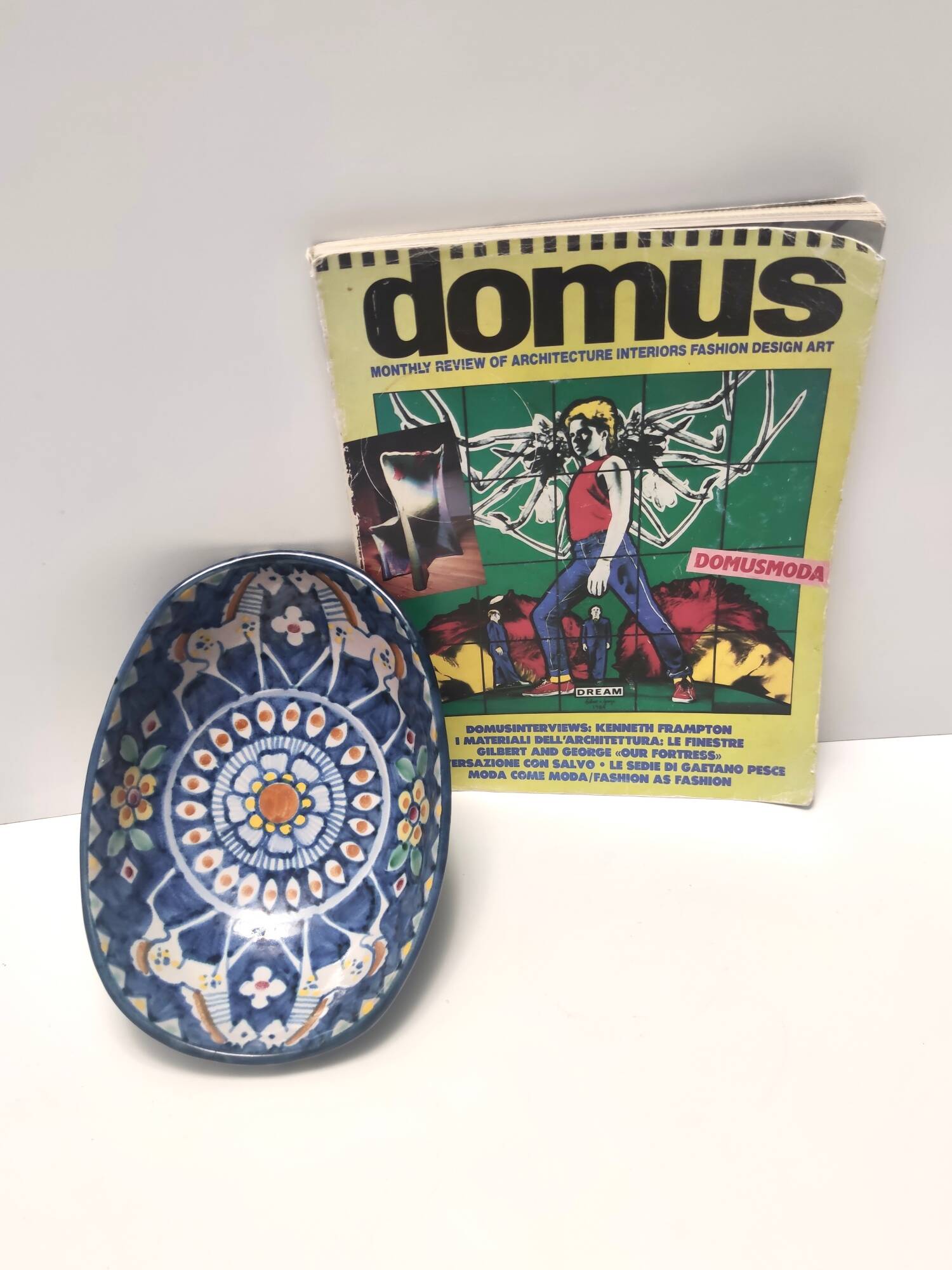 Vintage Handmade and Hand Painted Ceramic Bowl or Centerpiece, Italy