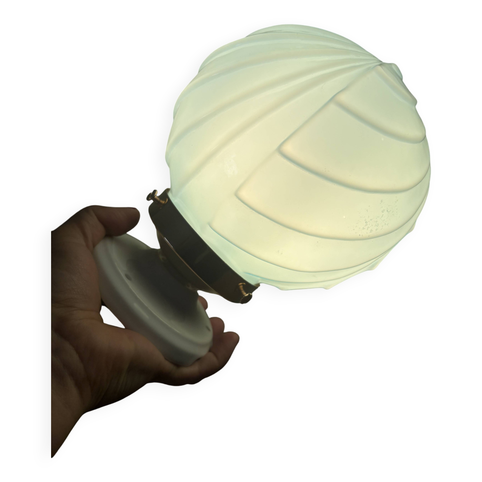 Vintage art deco globe wall lamp in blue opaline