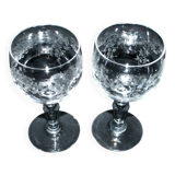 Saint-Louis set of 2 Rocaille acid-etched crystal balloon wine glasses H14.3