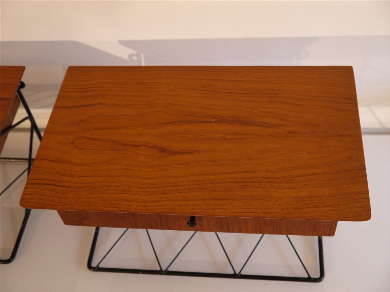 Pair of Scandinavian wall bedside tables in teak 1960