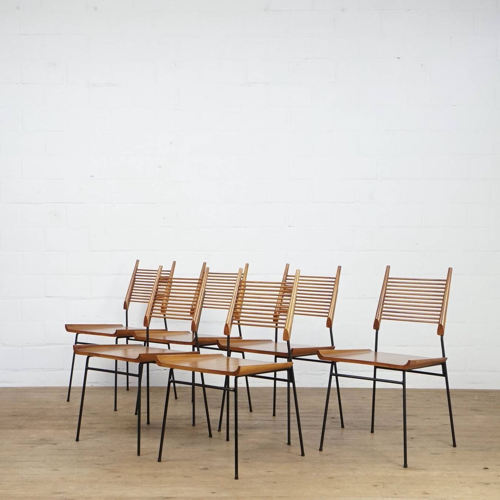 Set of 6 Maple and iron "Shovel" chairs by Paul Mccob